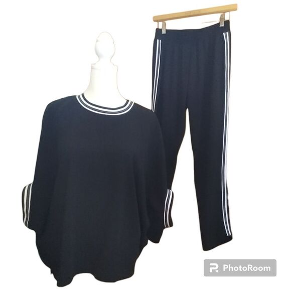 Peace of Cloth 2pc Set Dolman Sleeve Top & Pull On Track Pants Black White XS - Picture 2 of 10